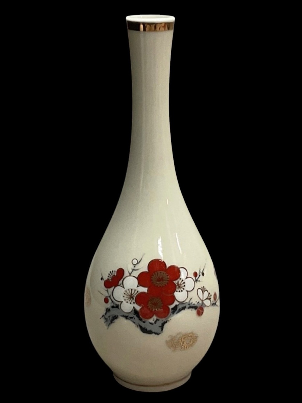 Vintage Japanese Ume (Plum Blossoms) Ceramic Bud Vase
